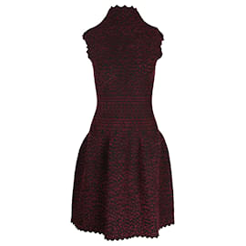 Alaïa-Alaia Spotted Fit-and-Flare Dress in Burgundy Viscose-Dark red