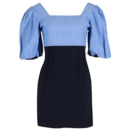 Sandro-Sandro Paris Puff Sleeve Mini Dress in Blue Cotton-Blue