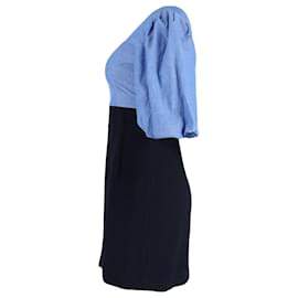 Sandro-Sandro Paris Mini-robe à manches bouffantes en coton bleu-Bleu