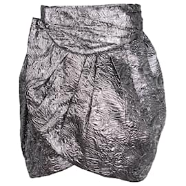 Isabel Marant-Isabel Marant Brocade Metallic Wrap Mini Skirt in Silver Wool Blend-Silvery,Metallic
