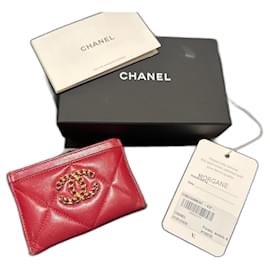 Chanel-Chanel 19 card holder-Dark red