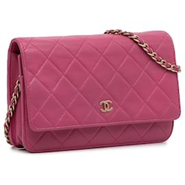 Chanel-Chanel Pink CC Quilted Lambskin Wallet On Chain-Pink