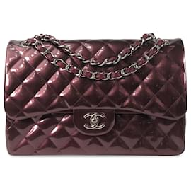Chanel-Chanel Red Jumbo Classic Patent Double Flap-Red,Dark red