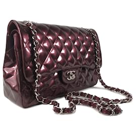 Chanel-Chanel Red Jumbo Classic Patent Double Flap-Red,Dark red