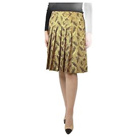 Dries Van Noten Goldplissierter Rock mit Blattmuster – Größe UK 10 Golden