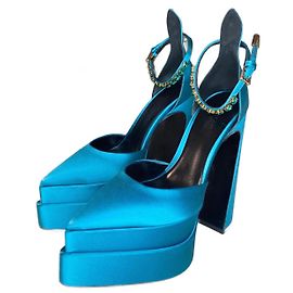 Versace Aevitas Blue Leather Crystal Heels Blue
