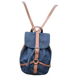 DIESEL denim blue backpack, cognac leather Blue
