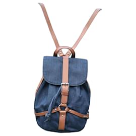 Diesel-DIESEL denim blue backpack, cognac leather-Blue