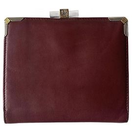 Cartera Christian Dior de cuero burdeos y metal dorado Plata Burdeos Gold hardware