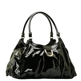 Gucci-Patent Leather Abbey D Ring Shoulder Bag  189835-Black