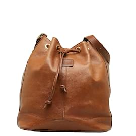 Burberry-Leather Bucket Bag-Brown