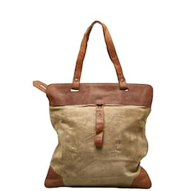 Burberry-Leather Suede Tote Bag-Brown