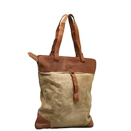 Burberry-Leather Suede Tote Bag-Brown