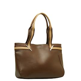 Gucci-Leather Web Handbag  73983-Brown