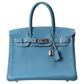 Hermès-Blue 2007 Birkin 30 Bag in Clemence-Blue