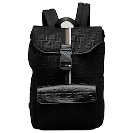 Fendi-Fendi Black Zucca Buckle Flap Backpack-Black