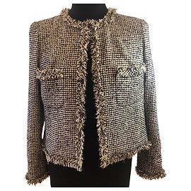 Chanel 10P Runway Schwarz-Creme-Gold-Tweed-Fransenjacke FR 44 Schwarz Beige Golden Metallisch