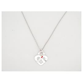 Poiray-NEUF COLLIER POIRAY COEUR ENTRELACE MM CHAINE FORCAT OR BLANC 18K NECKLACE-Argenté