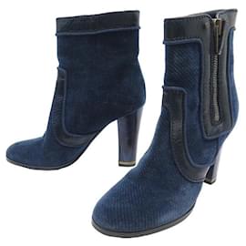 Stella Mc Cartney-STELLA MC CARTNEY SAPATOS BOTAS DE TORNOZELO 183374 38.5 botas de veludo azul-Azul