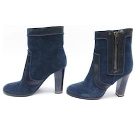 Stella Mc Cartney-STELLA MC CARTNEY SAPATOS BOTAS DE TORNOZELO 183374 38.5 botas de veludo azul-Azul