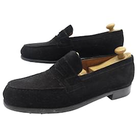 JM Weston-JM WESTON SHOES 180 Church´s Loafers 7C 41 41.5 BLACK SUEDE SHOE STREET LOAFERS-Black