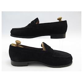 JM Weston-JM WESTON SHOES 180 Church´s Loafers 7C 41 41.5 BLACK SUEDE SHOE STREET LOAFERS-Black
