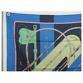 Hermès-NEW HERMES CLIC CLAC lined SIDED SCARF H901662S SQUARE 90 SILK SCARF-Blue