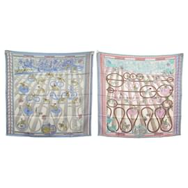 Hermès-NEW HERMES PASSADES AND SERPENTINES lined-SIDED SCARF H903688S SQUARE 90-Blue