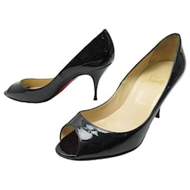 Christian Louboutin-CHRISTIAN LOUBOUTIN SHOES PUMPS 38.5 BLACK PATENT LEATHER OPEN SHOES-Black