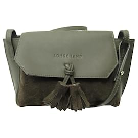 Longchamp-LONGCHAMP PENELOPE HANDBAG IN KHAKI SUEDE LEATHER L2066861292 SHOULDER BAG-Khaki