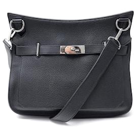 Hermès-SAC A MAIN HERMES JYPSIERE 34 EN CUIR NOIR BANDOULIERE LEATHER HAND BAG-Noir