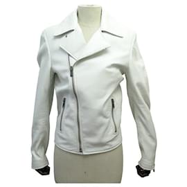 Saint Laurent-NUEVA CHAQUETA PERFECTO SAINT LAURENT 516259 M 40 CHAQUETA DE PIEL BLANCA-Blanco