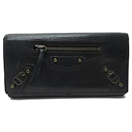 Balenciaga-PORTEFEUILLE BALENCIAGA CONTINENTAL CLASSIC 253038 CUIR GRAINE NOIR WALLET-Noir