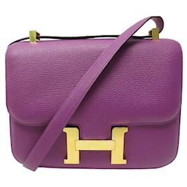 Hermès-Hermes Constance handbag 24 MYSORE GOAT LEATHER FUSHIA LEATHER HAND BAG PURSE-Fuschia