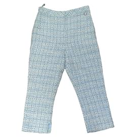 Chanel-CHANEL TROUSERS PANTACOURT IN FANCY TWEED P60329V45916 BLUE S 36 PANTS-Blue