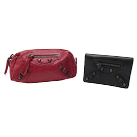 Balenciaga-BALENCIAGA MAKEUP BAG SET 224917 + CARD HOLDER 310703 CLASSIC LEATHER-Other