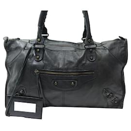 Balenciaga-BALENCIAGA CITY WORK HANDBAG 132110 BLACK LEATHER CABAS LEATHER HAND BAG-Black