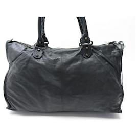 Balenciaga-BALENCIAGA CITY WORK HANDBAG 132110 BLACK LEATHER CABAS LEATHER HAND BAG-Black