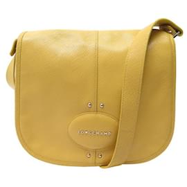 Longchamp-NEW LONGCHAMP HANDBAG IN YELLOW SEEDED LEATHER CROSSBODY HAND BAG PURSE-Yellow