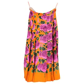 Gucci-Gucci Rose Garden Print Midi Skirt in Orange Silk-Orange