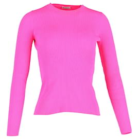 Balenciaga-Balenciaga Ribbed Fitted Sweater in Hot Pink Polyester Viscose-Pink