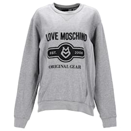 Moschino-Pull Love Moschino Original Gear imprimé en coton gris-Gris