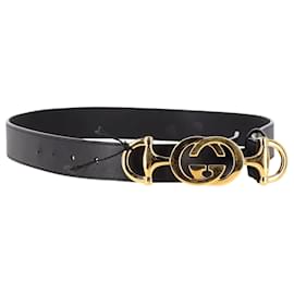 Gucci-Gucci Zumi Interlocking G Horsebit Buckle Belt in Black Leather-Black
