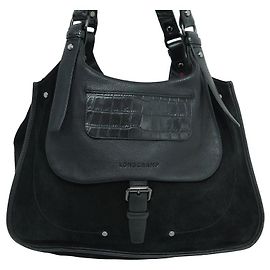 BORSA A MANO LONGCHAMP BALZANE IN PELLE E CAMOSCIO NERA Nero