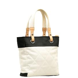 Chanel-Chanel Small Paris Biarritz Canvas Tote Canvas Tote Bag in Good condition-White