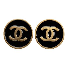 Chanel-Boucles d'oreilles à clip rondes CC-Noir