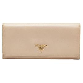 Prada-Prada Saffiano Continental Flap Wallet Leder Lange Geldbörse in gutem Zustand-Pink