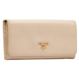 Prada-Prada Saffiano Continental Flap Wallet Leder Lange Geldbörse in gutem Zustand-Pink