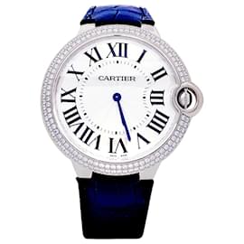 Cartier-Montre Cartier "Ballon Bleu" or blanc, diamants.-Autre