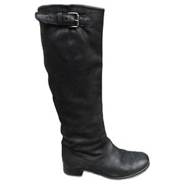 Prada Lederstiefel schwarz Größe 38 Schwarz